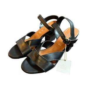 Mariella Women Black Leather Ankle‎ Strap Block Heel Sandals Made in Italy 7.5M